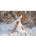 Short Sleeves Beaded Ivory Lace Tulle Slit Wedding Dress